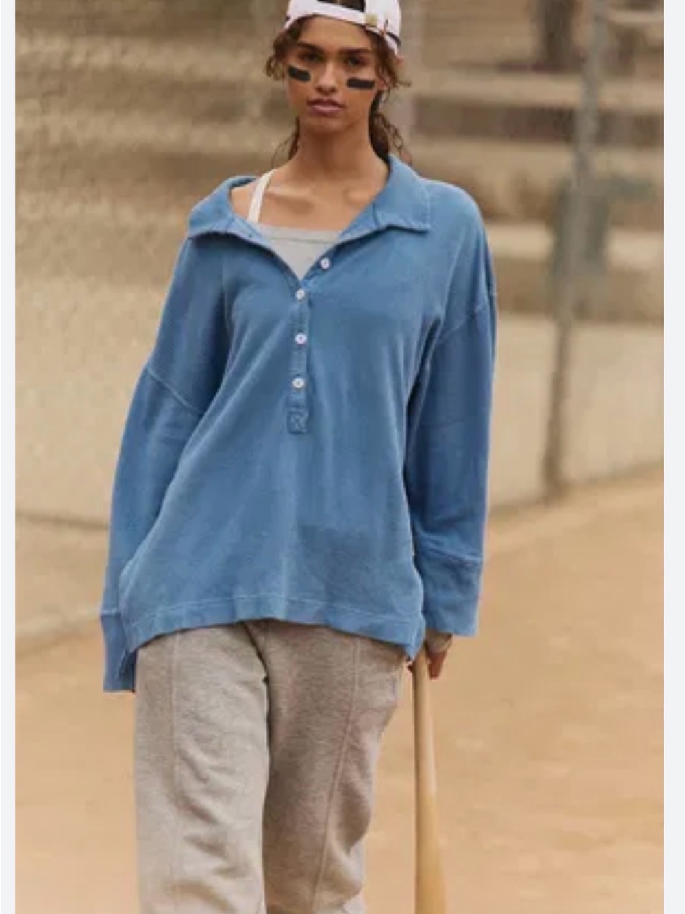 Free People Relaxed Blue Henley Pullover Top - NWOT XS